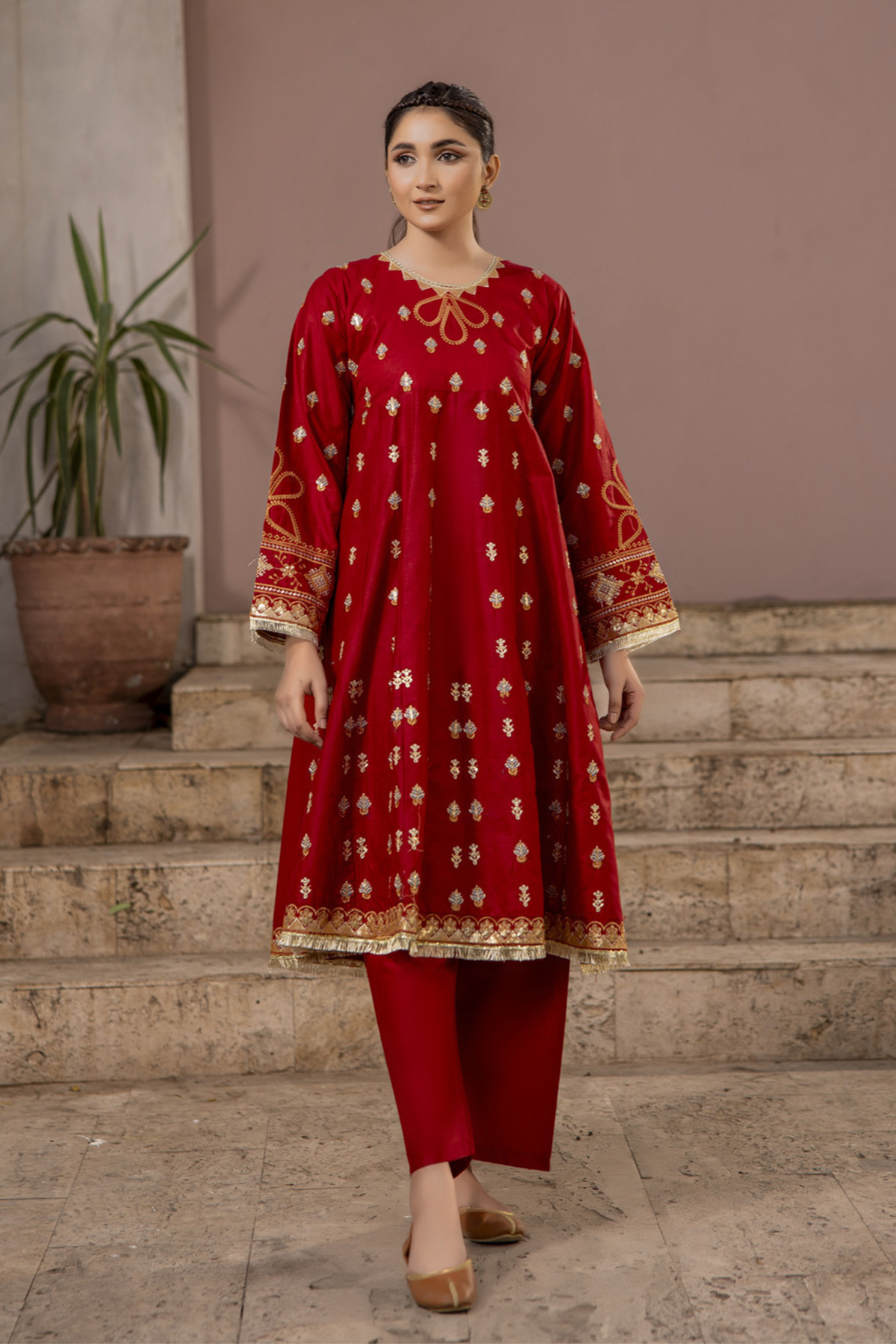 WINTER-  Best Selling - Cherry Charm 2Pc Embroidered Dress