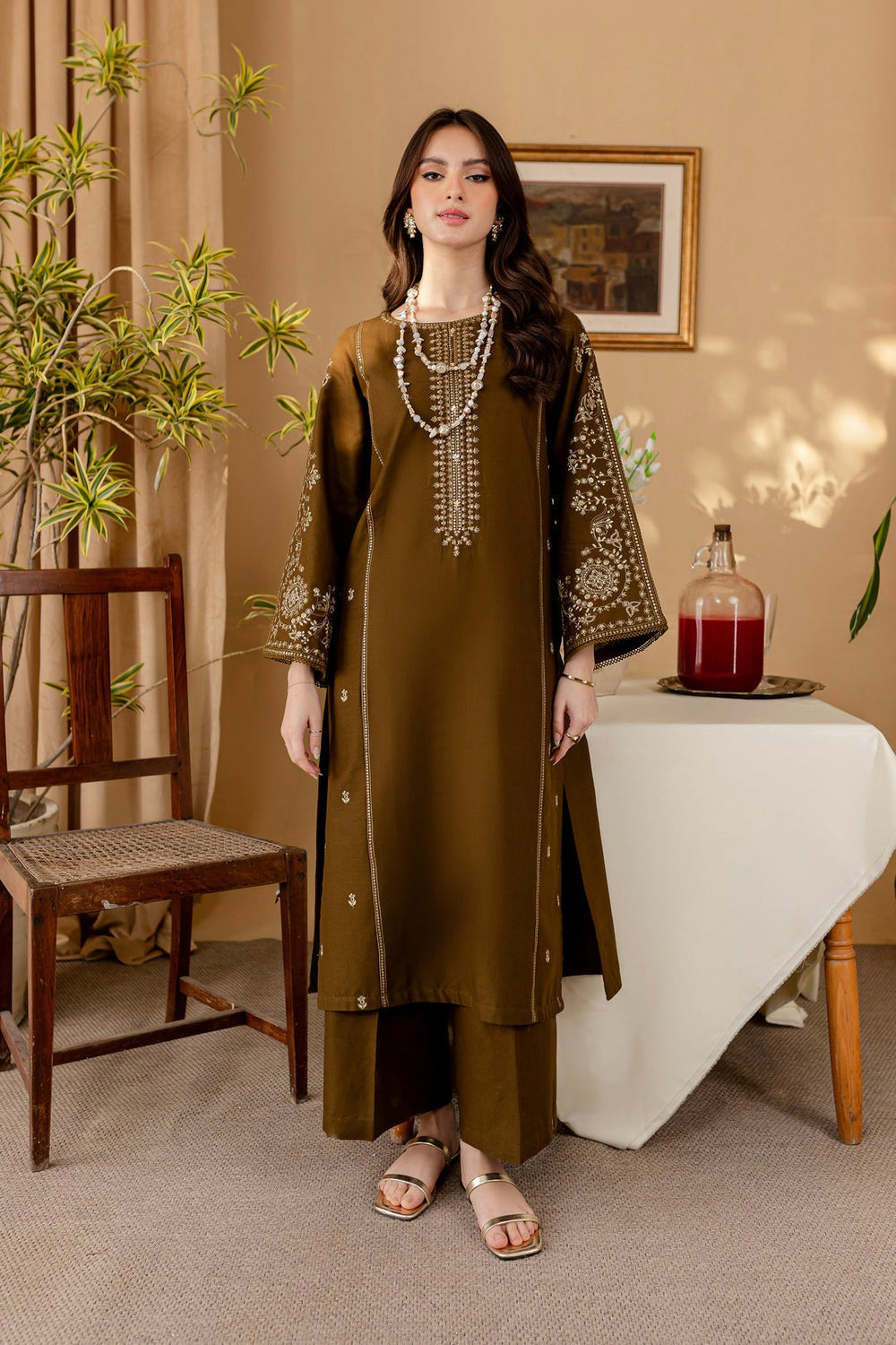 WINTER-  Best Selling - GREEN 2PC EMBROIDERED DRESS