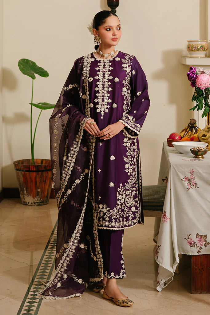 WINTER-  PLUM GRAIN-3 PIECE EMBROIDERED LAWN SUIT