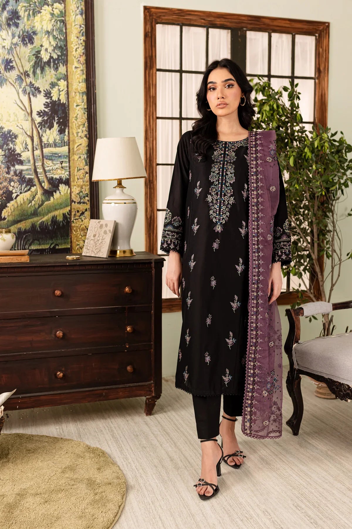 WINTER-  Best Selling - Black Eve 3Pc Embroidered Cotton Suit