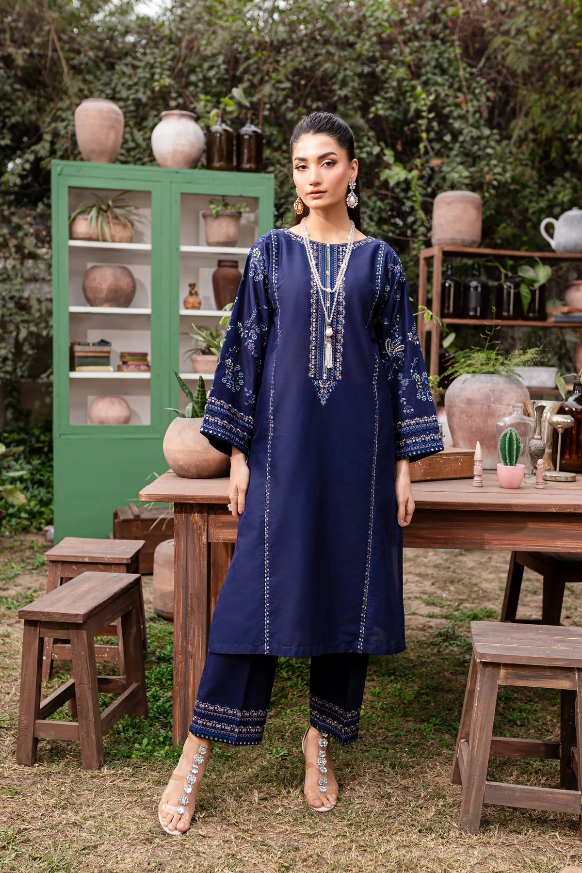 WINTER-  BEST SELLING - BLUE JEWEL 2PC EMBROIDERED DRESS