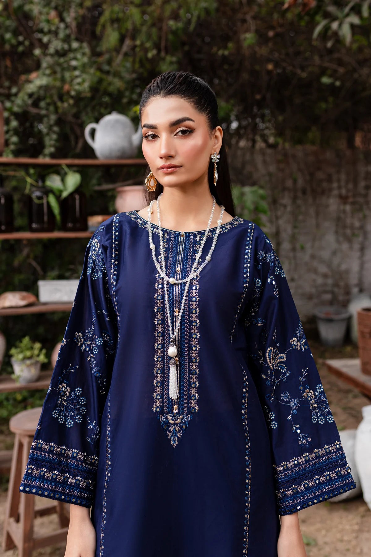 WINTER-  BEST SELLING - BLUE JEWEL 2PC EMBROIDERED DRESS