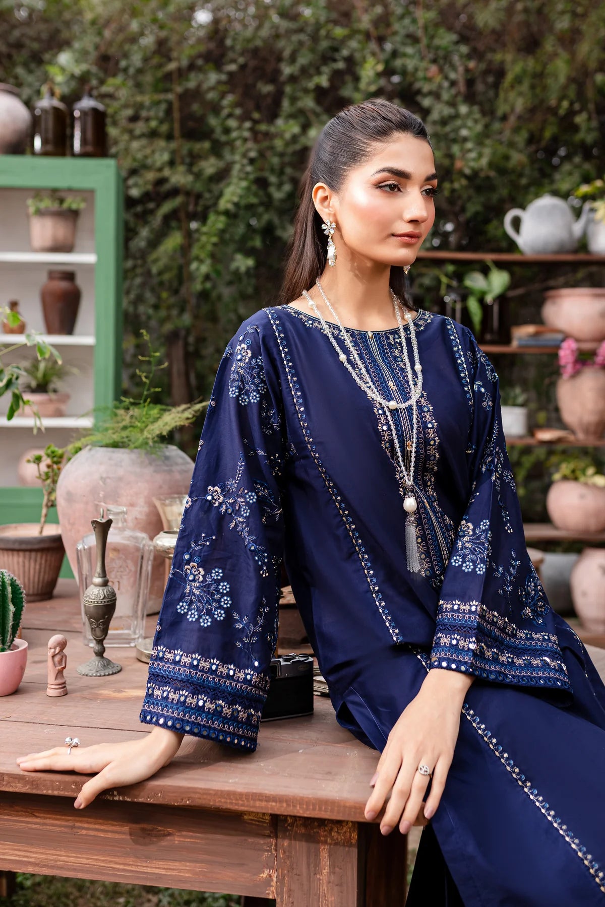 WINTER-  BEST SELLING - BLUE JEWEL 2PC EMBROIDERED DRESS