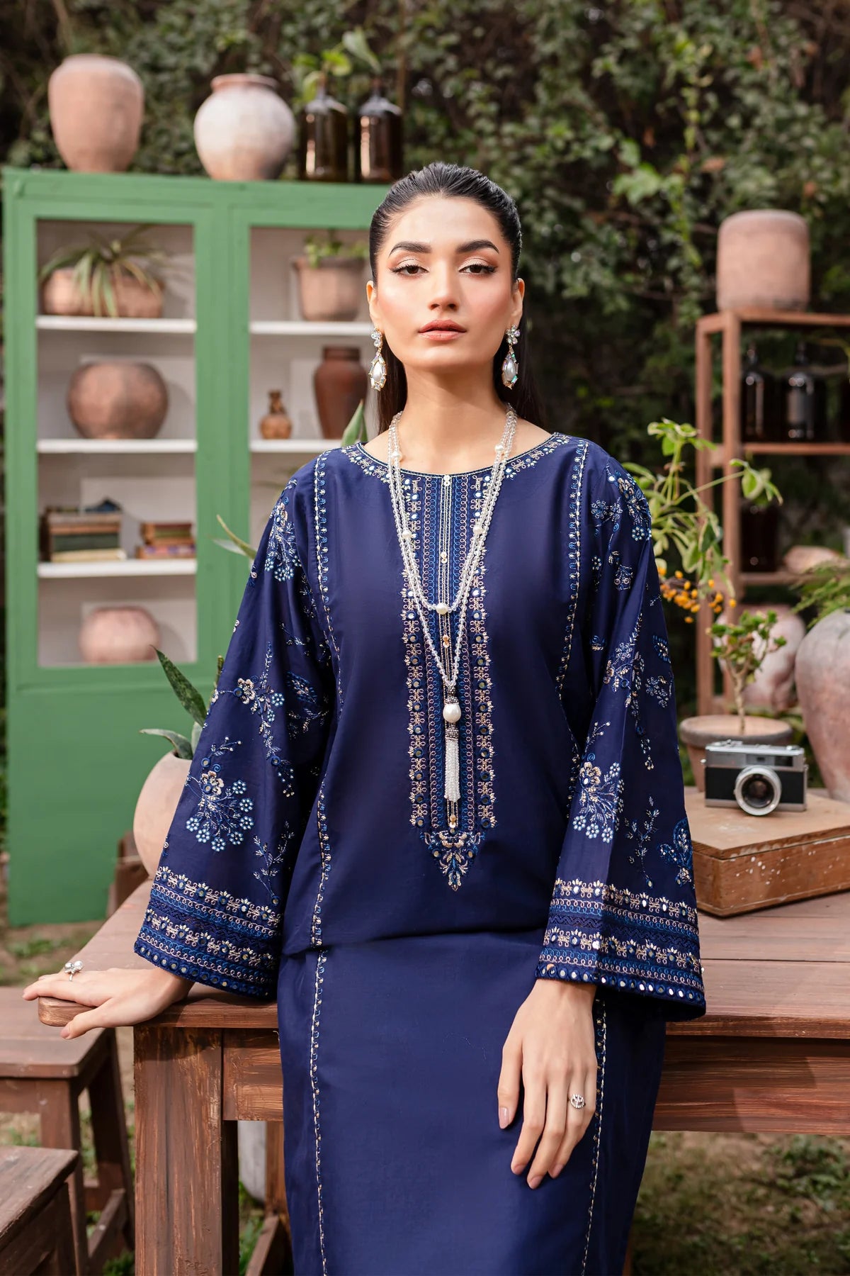 WINTER-  BEST SELLING - BLUE JEWEL 2PC EMBROIDERED DRESS