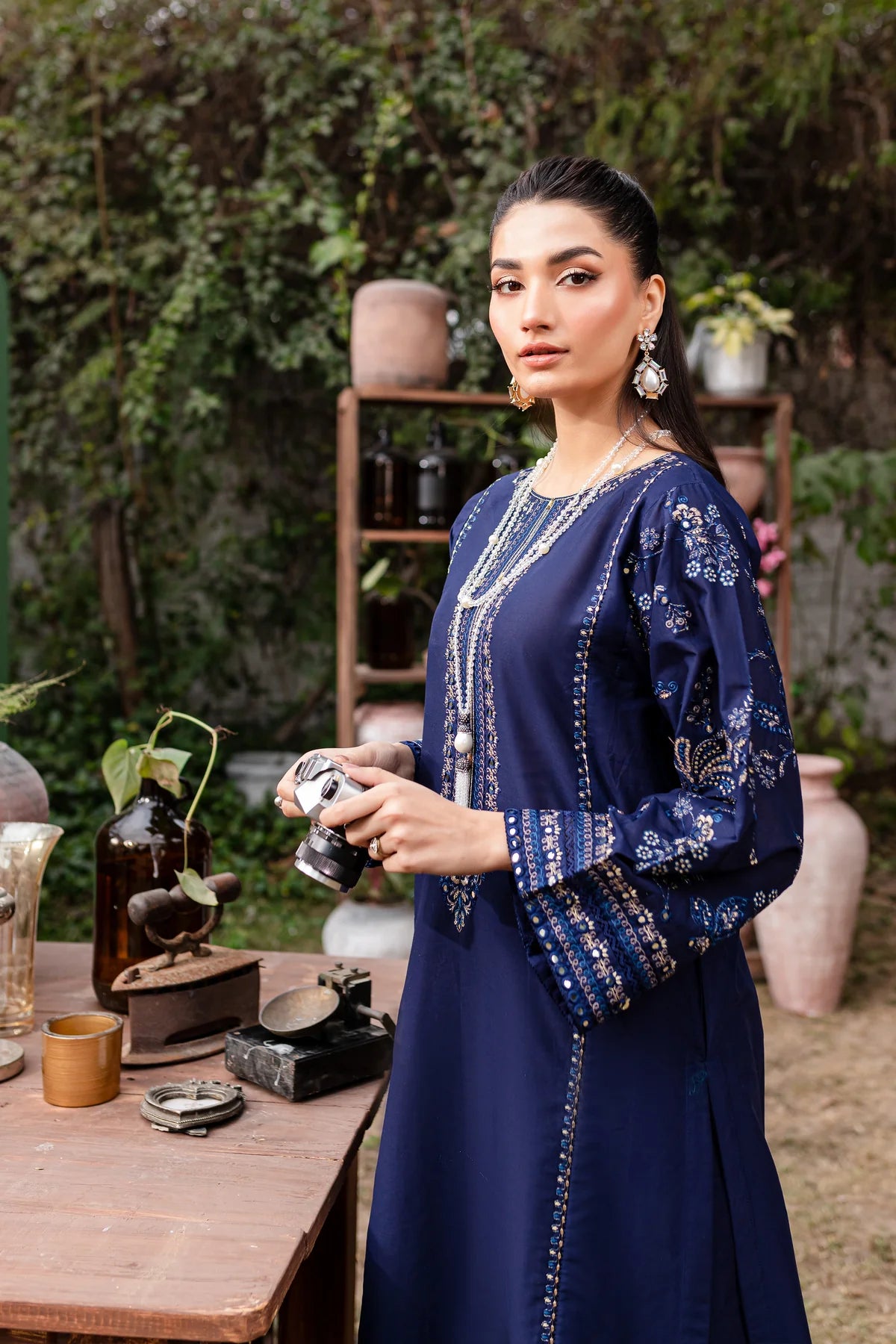 WINTER-  BEST SELLING - BLUE JEWEL 2PC EMBROIDERED DRESS