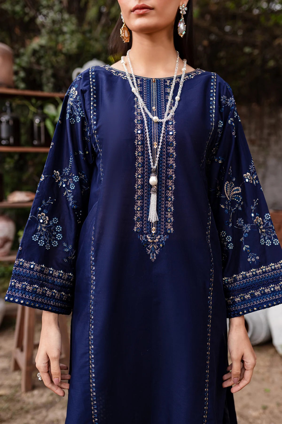 WINTER-  BEST SELLING - BLUE JEWEL 2PC EMBROIDERED DRESS