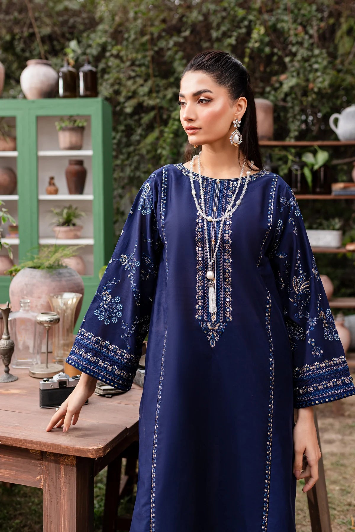 WINTER-  BEST SELLING - BLUE JEWEL 2PC EMBROIDERED DRESS