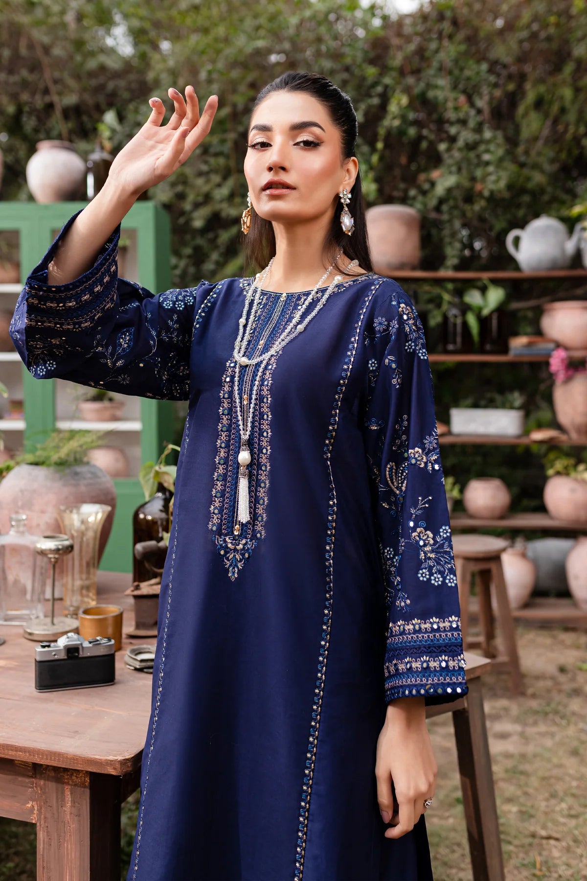 WINTER-  BEST SELLING - BLUE JEWEL 2PC EMBROIDERED DRESS