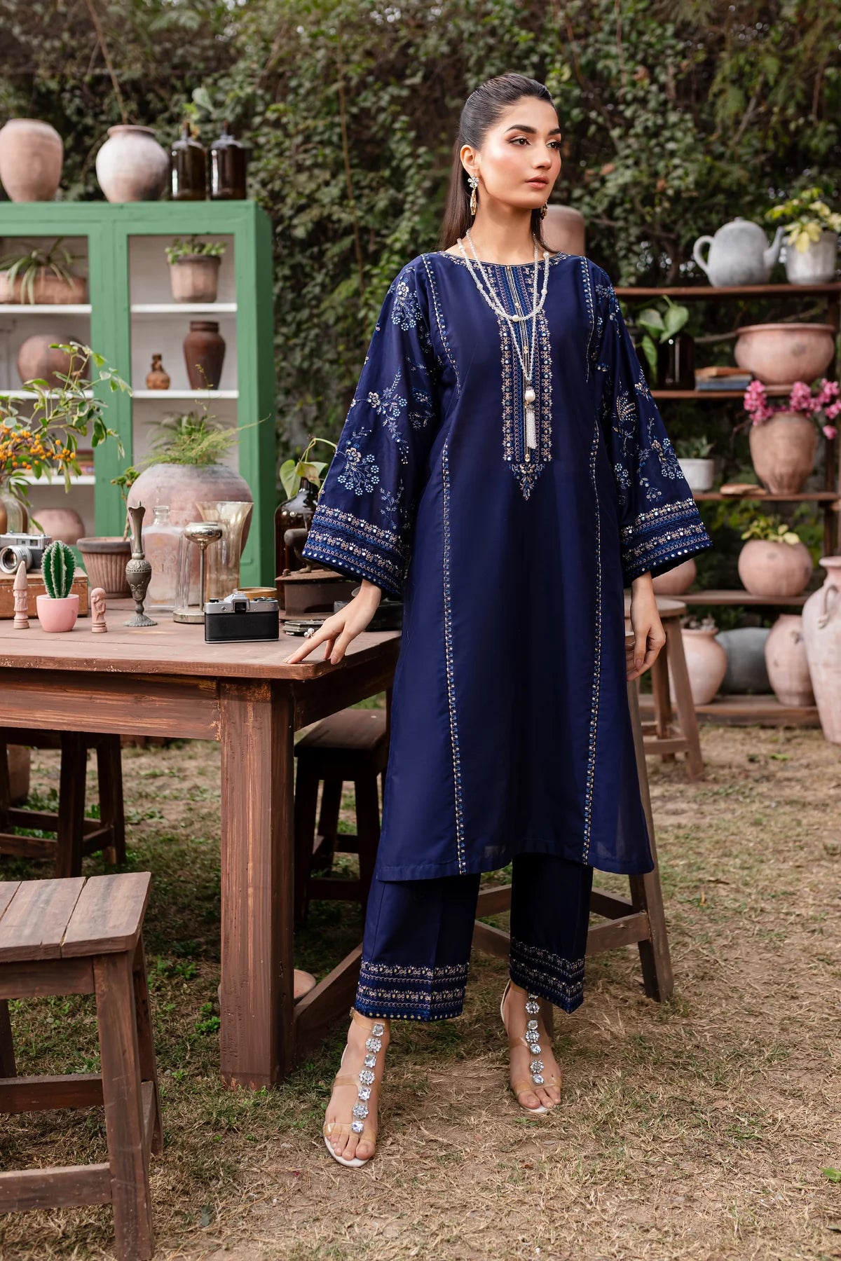 WINTER-  BEST SELLING - BLUE JEWEL 2PC EMBROIDERED DRESS