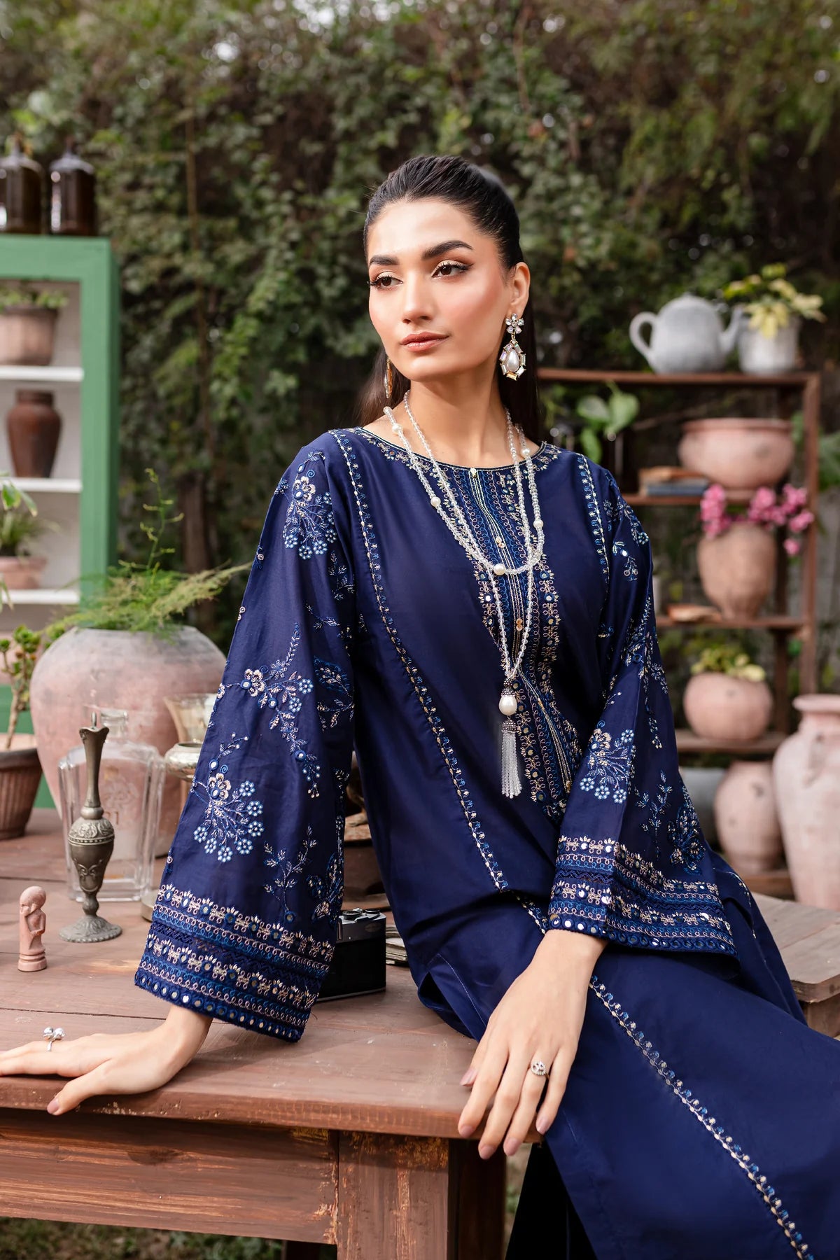 WINTER-  BEST SELLING - BLUE JEWEL 2PC EMBROIDERED DRESS