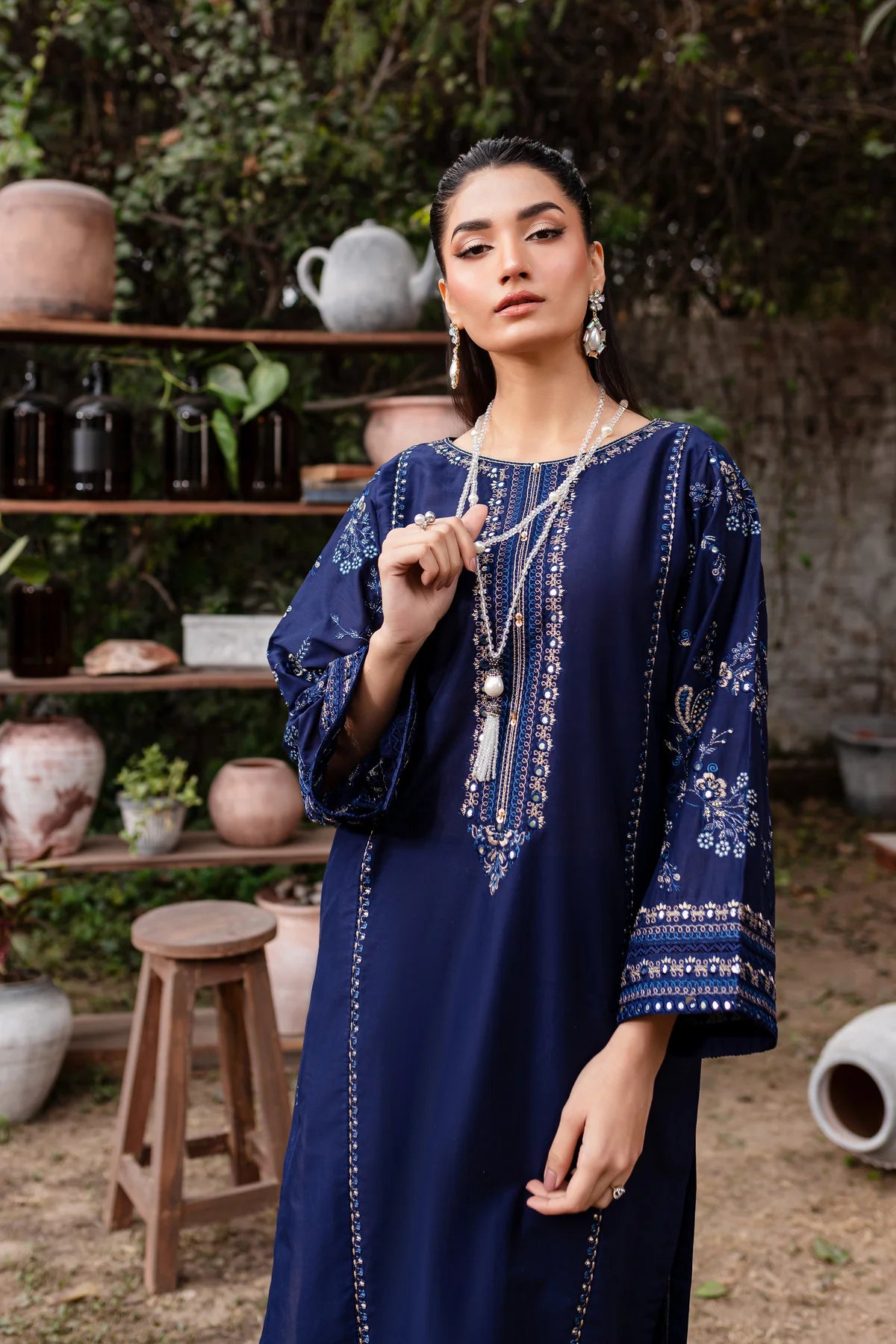 WINTER-  BEST SELLING - BLUE JEWEL 2PC EMBROIDERED DRESS